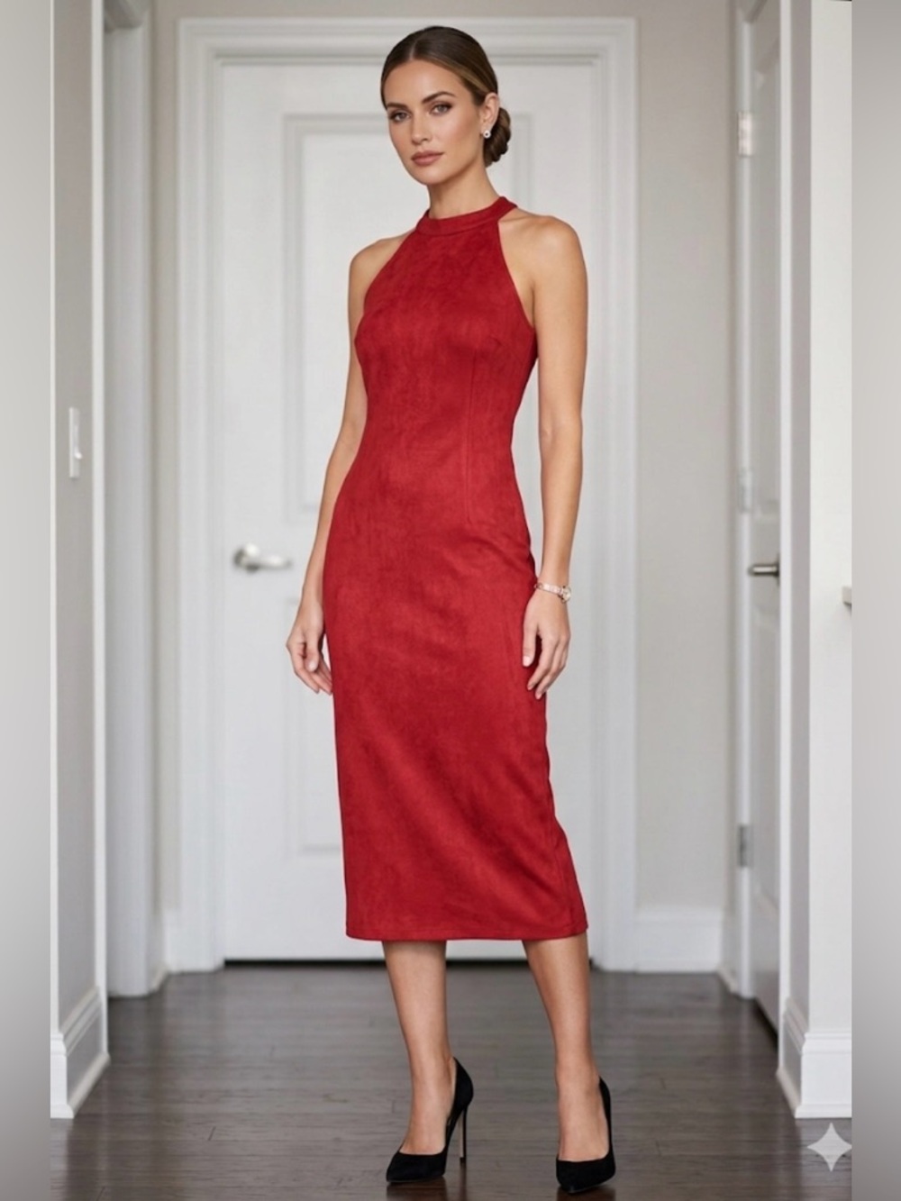 Gracia Crimson Halter Midi Dress